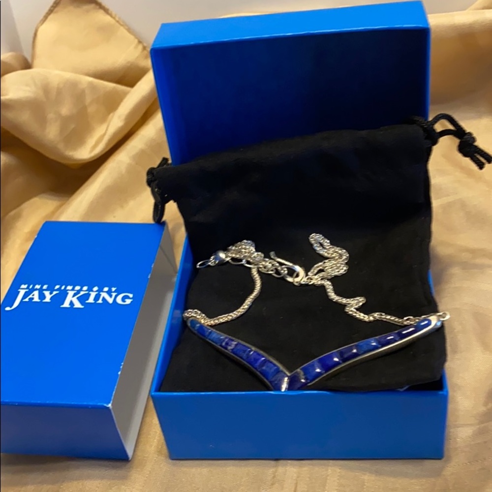 Mine finds by Jay King lapis v-shaped .925 Sterling inlaid necklace - Picture 8 of 8
